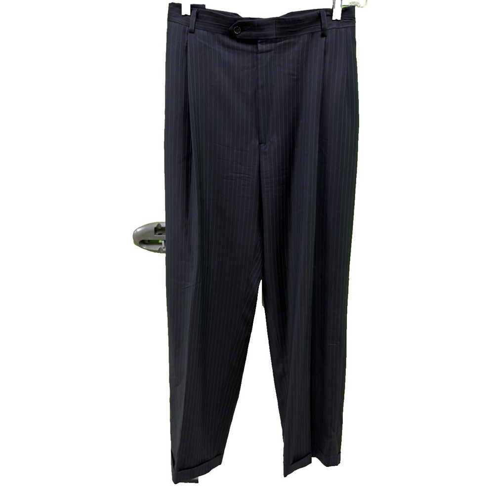 Hart Schaffner Marx Dress‎ Pants Mens Navy Blue Pinstripe Pleated